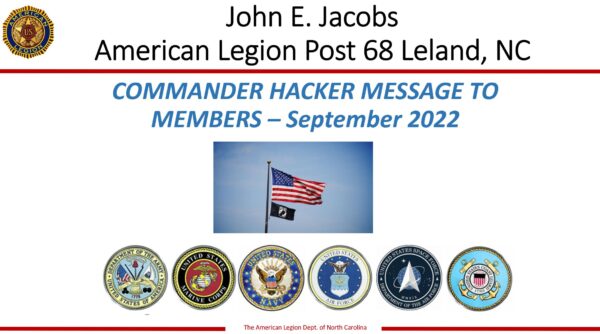 September 2022 – Commander’s Message to membership