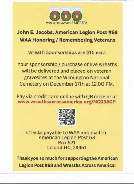 Wreaths Across America (WAA) – please purchase a wreath by Nov. 28th