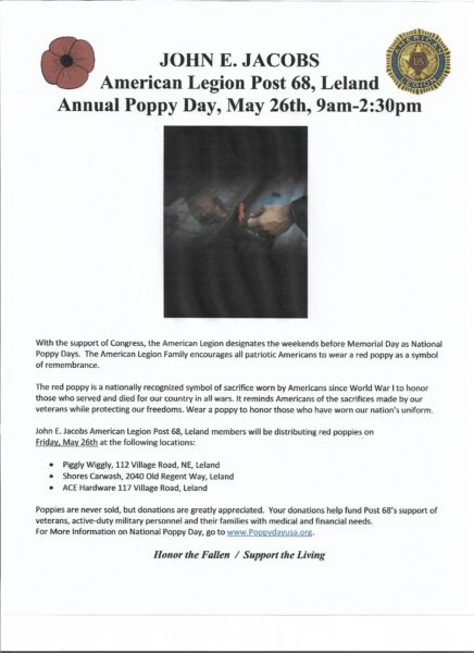 Annual John E. Jacobs American Legion Post #68 – Buddy Poppy Drive