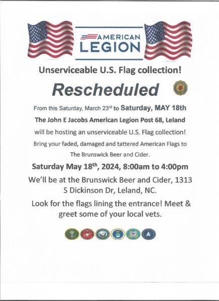 Rescheduled Unserviceable U.S. Flag collection!