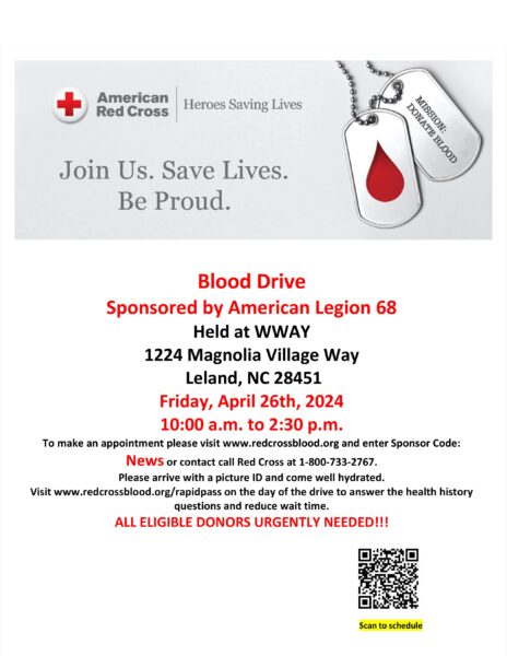 Come HELP your community – April 26th – Blood Drive: